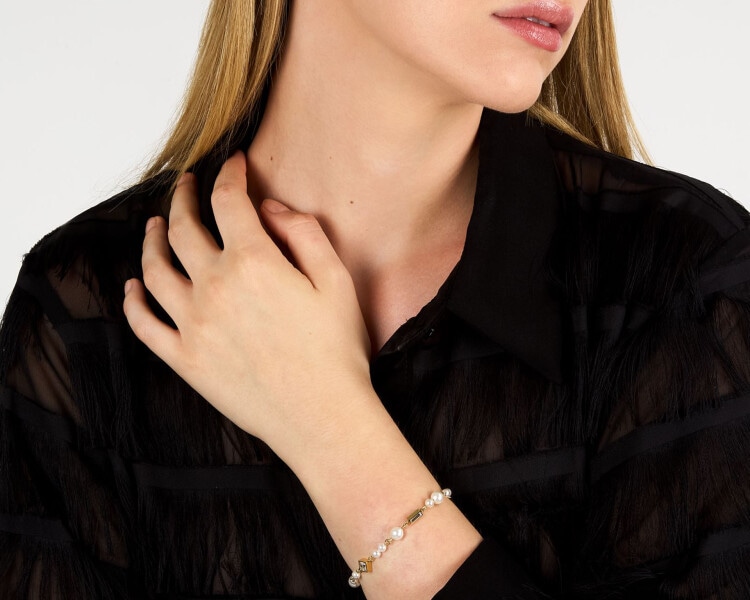 Bransoletka ze stali szlachetnej z perłami i cyrkoniami - logo Karl Lagerfeld