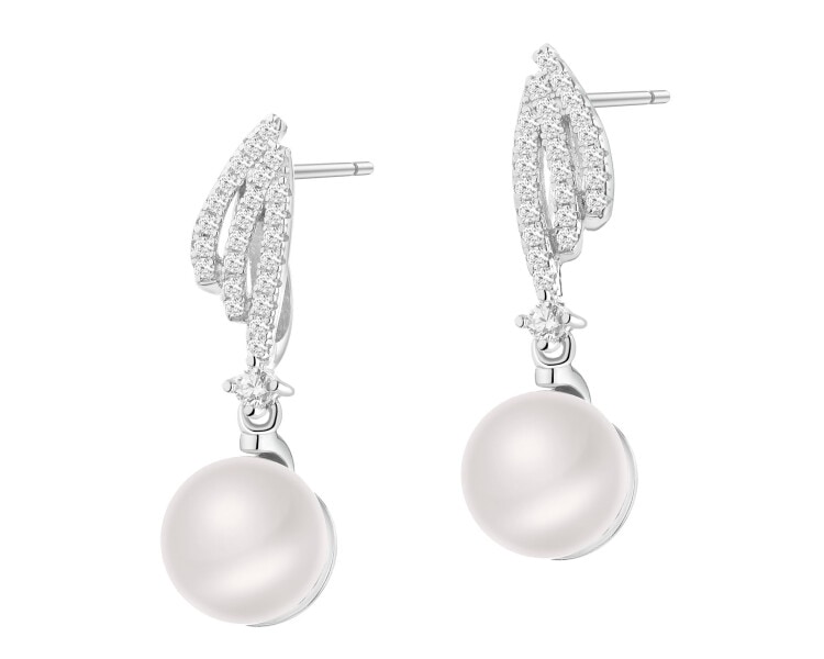 Kolczyki srebrne z perłami i cyrkoniami