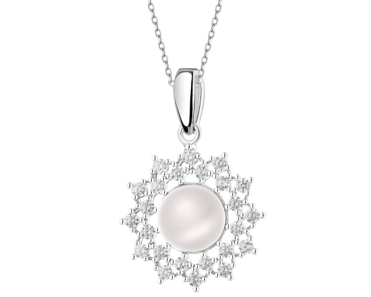 Zawieszka srebrna z perłą i cyrkoniami