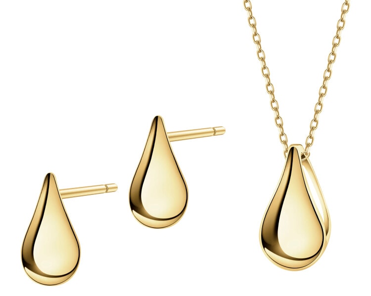 Złote kolczyki i zawieszka - komplet - łezki