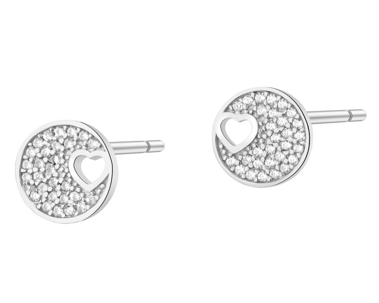 Kolczyki srebrne z cyrkoniami - koła, serca