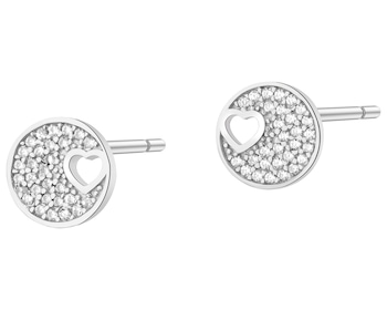Kolczyki srebrne z cyrkoniami - koła, serca