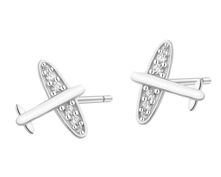 Stříbrné náušnice se zirkony - letadla