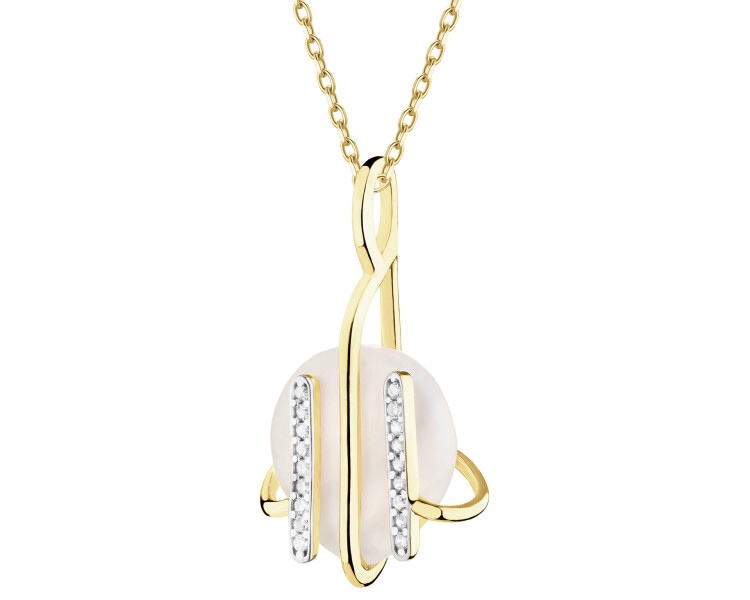 Złota zawieszka z perłą i cyrkoniami