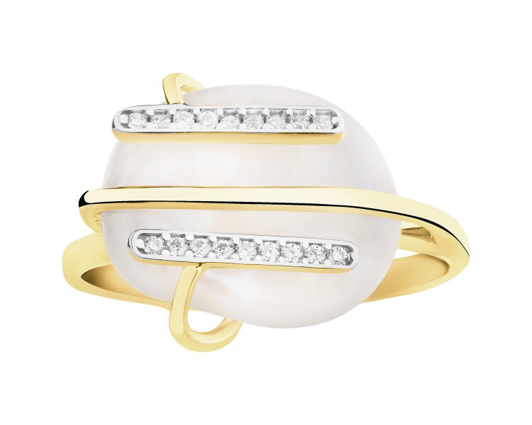 Złoty pierścionek z perłą i cyrkoniami