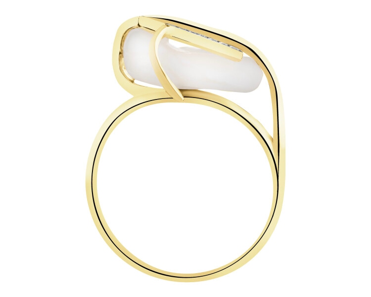 Złoty pierścionek z perłą i cyrkoniami