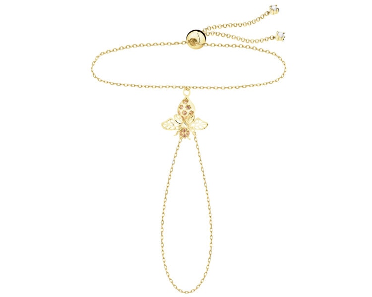 Złota bransoletka na palec z cyrkoniami - owad