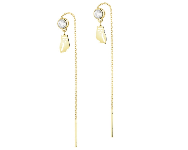 Złote kolczyki z cyrkoniami- sowy