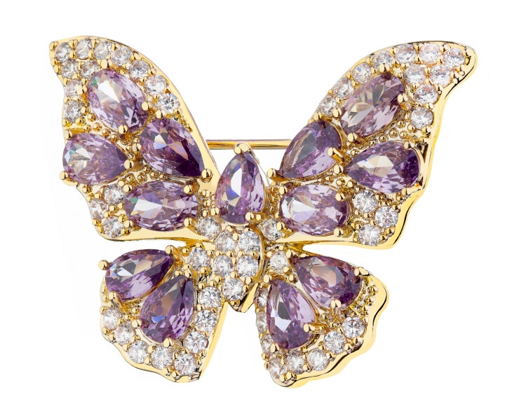 Broszka z mosiądzu pozłacana z cyrkoniami - motyl