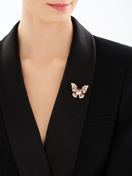 Broszka z mosiądzu pozłacana z cyrkoniami - motyl