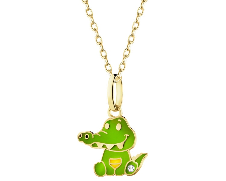 Złota zawieszka z emalią i cyrkonią - krokodyl