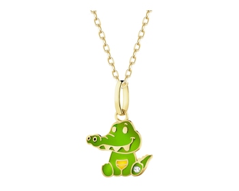 Złota zawieszka z emalią i cyrkonią - krokodyl