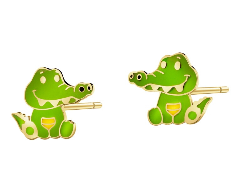 Złote kolczyki z emalią - krokodyle