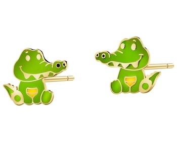Zlaté náušnice se smaltem - krokodýli