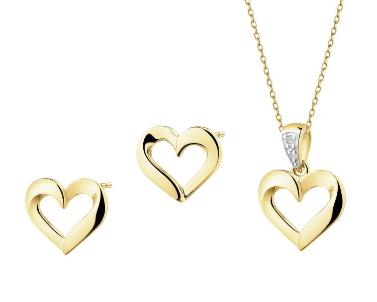 9 K Rhodium-Plated Yellow Gold Set with Diamonds - 0,01 ct - fineness 14 K