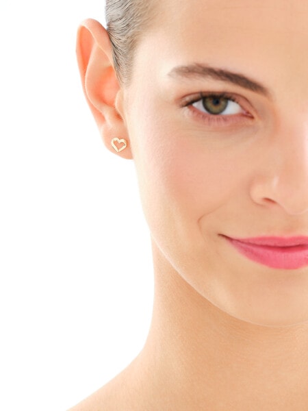 Zawieszka i kolczyki z żółtego złota z diamentami - komplet - serca - 0,01 ct - próba 585