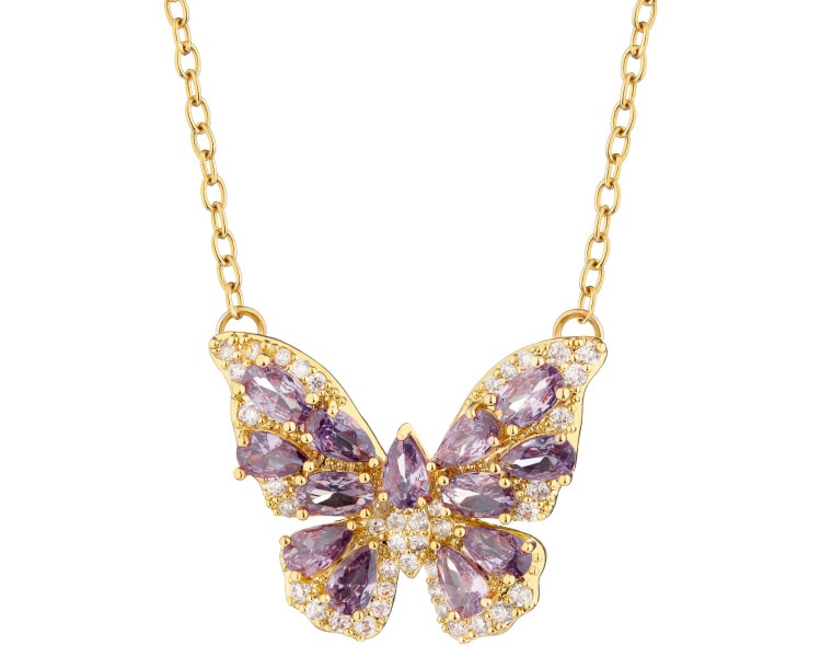 Naszyjnik z mosiądzu pozłacany z cyrkoniami - motyl