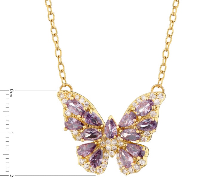 Naszyjnik z mosiądzu pozłacany z cyrkoniami - motyl