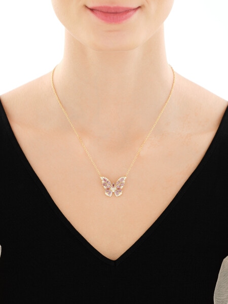 Naszyjnik z mosiądzu pozłacany z cyrkoniami - motyl