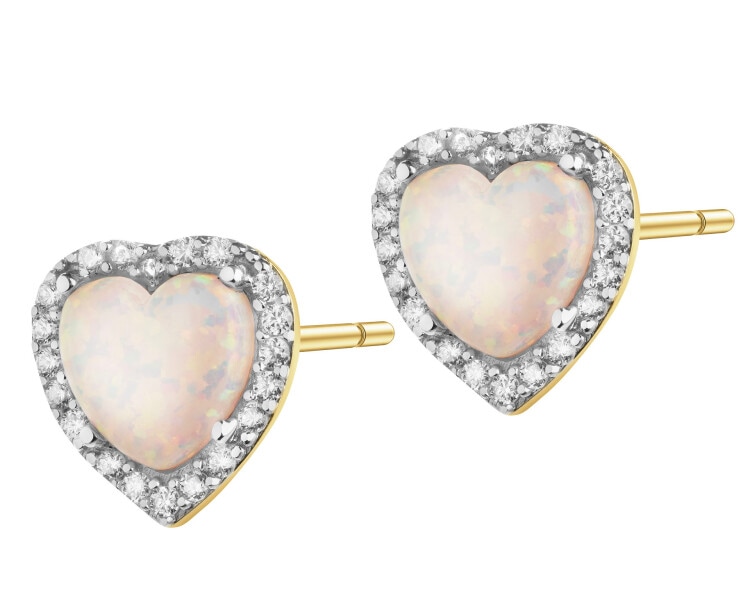 Złote kolczyki z opalitami - serca