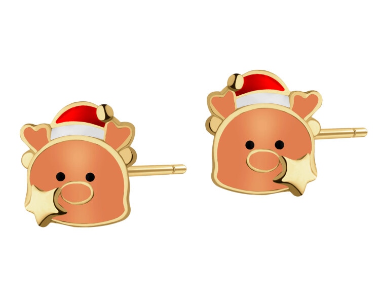 Kolczyki srebrne z emalią - renifer