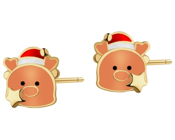 Pozlacené stříbrné náušnice se smaltem - sob