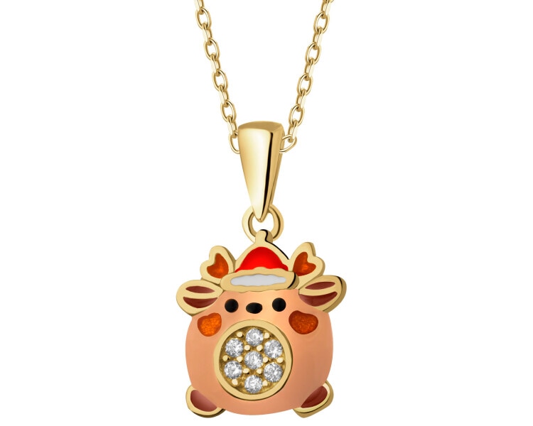 Zawieszka srebrna z cyrkoniami i emalią - renifer