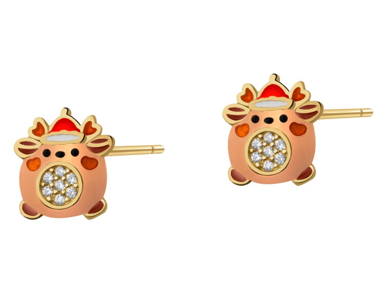 Kolczyki srebrne z cyrkoniami i emalią - renifer