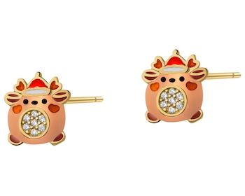 Kolczyki srebrne z cyrkoniami i emalią - renifer