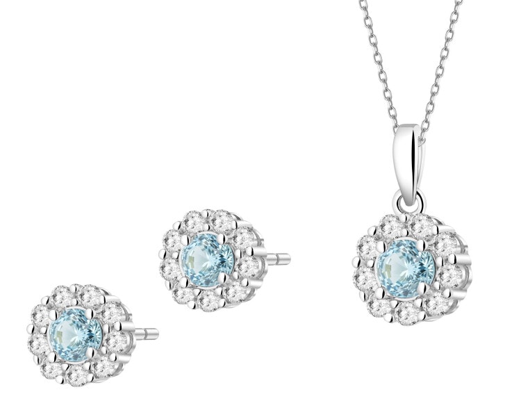 Stříbrné náušnice a přívěsek se zirkony - souprava