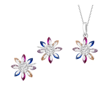 Srebrne kolczyki i zawieszka z cyrkoniami - komplet - kwiaty