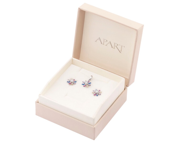 Stříbrné náušnice a přívěsek se zirkony - souprava - květy