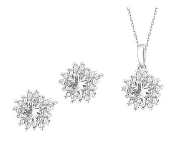 Stříbrné náušnice a přívěsek se zirkony - souprava