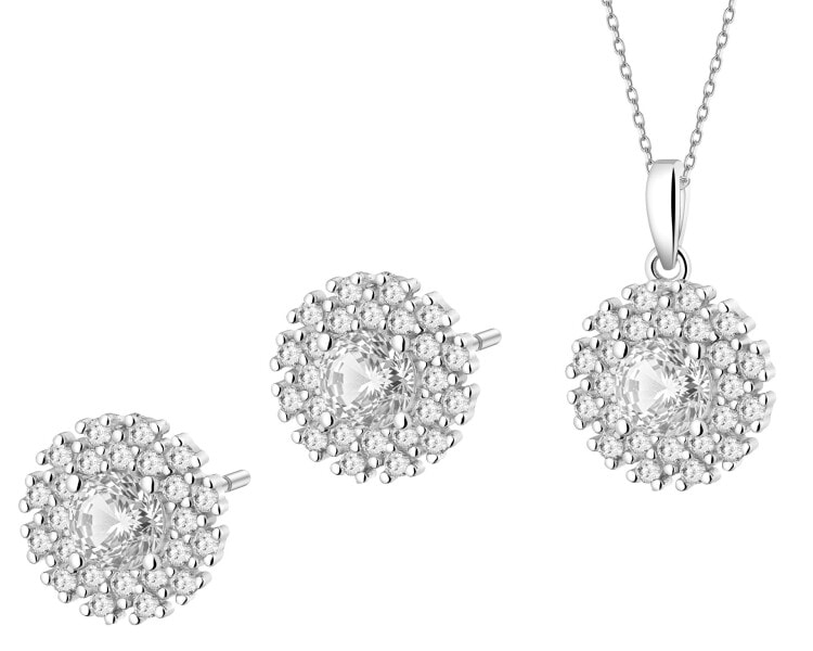 Srebrne kolczyki i zawieszka z cyrkoniami - komplet