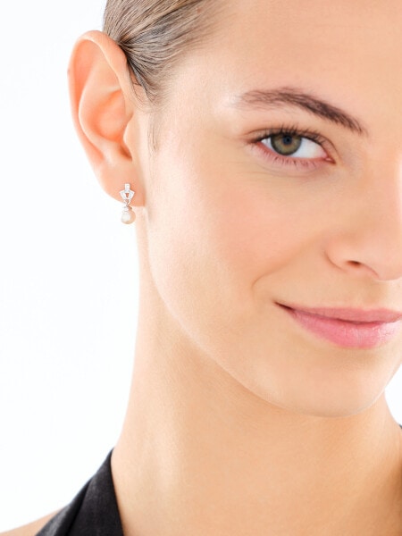 Stříbrné náušnice a přívěsek s perlami a zirkony - souprava