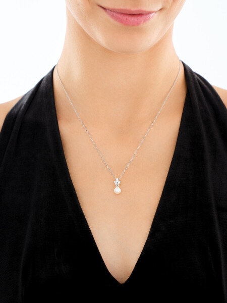 Stříbrné náušnice a přívěsek s perlami a zirkony - souprava