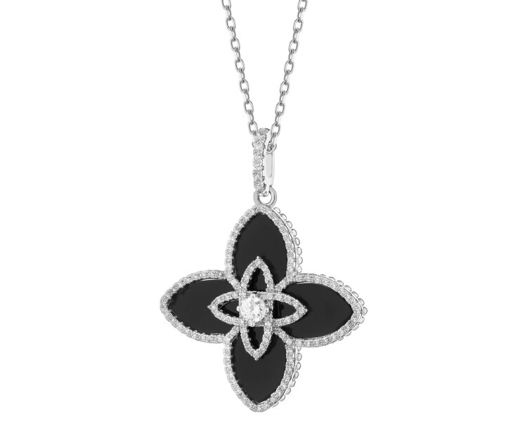 Naszyjnik z mosiądzu rodowany z agatem i cyrkoniami