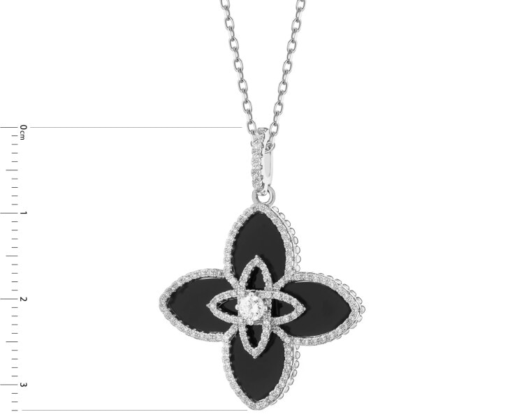 Naszyjnik z mosiądzu rodowany z agatem i cyrkoniami