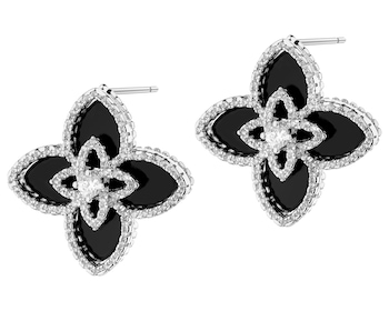 Kolczyki z mosiądzu rodowane z agatem i cyrkoniami