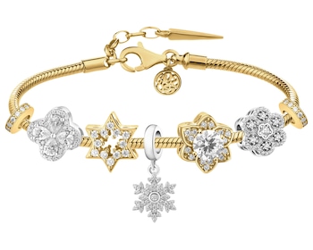 Pozlacený stříbrný náramek Beads – sada – květ, hvězda, sněhová vločka