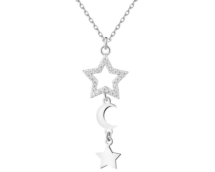 Naszyjnik srebrny z cyrkoniami - gwiazdy, Księżyce