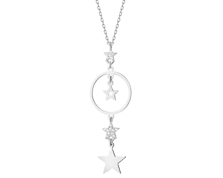 Naszyjnik srebrny z cyrkoniami - gwiazdy, koło