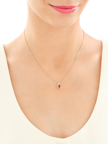 Zawieszka i kolczyki z żółtego złota z diamentami i granatami - komplet - próba 375