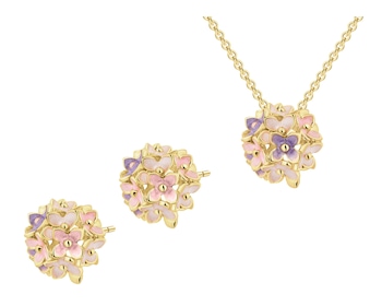 Náušnice a náhrdelník z pozlacené mosazi s prvky z pryskyřičné hmoty – souprava – květy