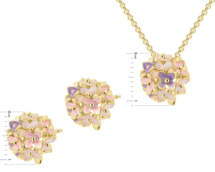 Kolczyki i naszyjnik z mosiądzu pozłacane z detalami z masy żywicznej - komplet - kwiaty