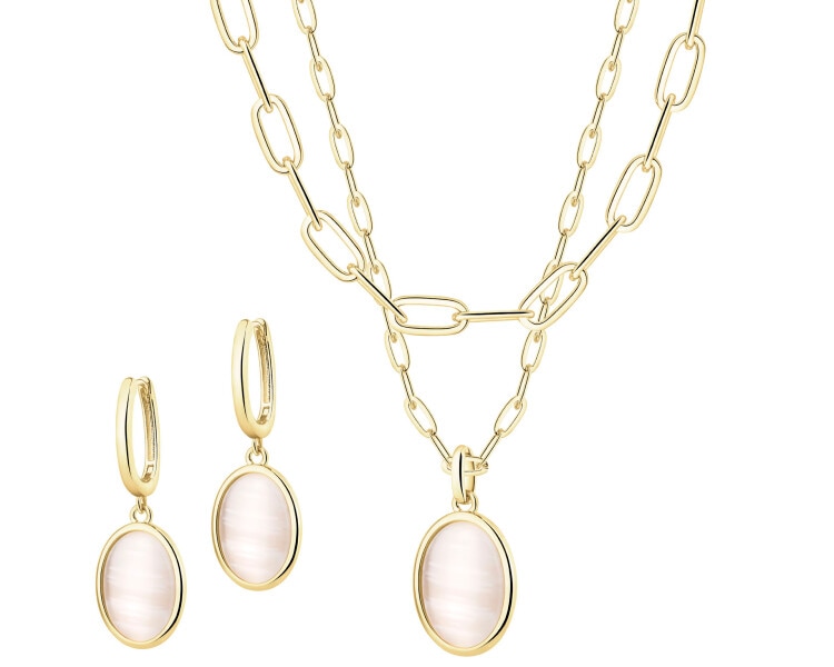 Kolczyki i naszyjnik z mosiądzu pozłacane z kocim okiem