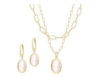 Pozlacené náušnice a náhrdelník z mosazi s kočičím okem