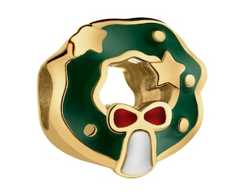 Pozlacený stříbrný dětský přívěsek Beads se smaltem - vánoční věnec, Vánoce