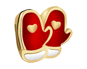 Pozlacený stříbrný dětský přívěsek Beads se smaltem - rukavice, zima