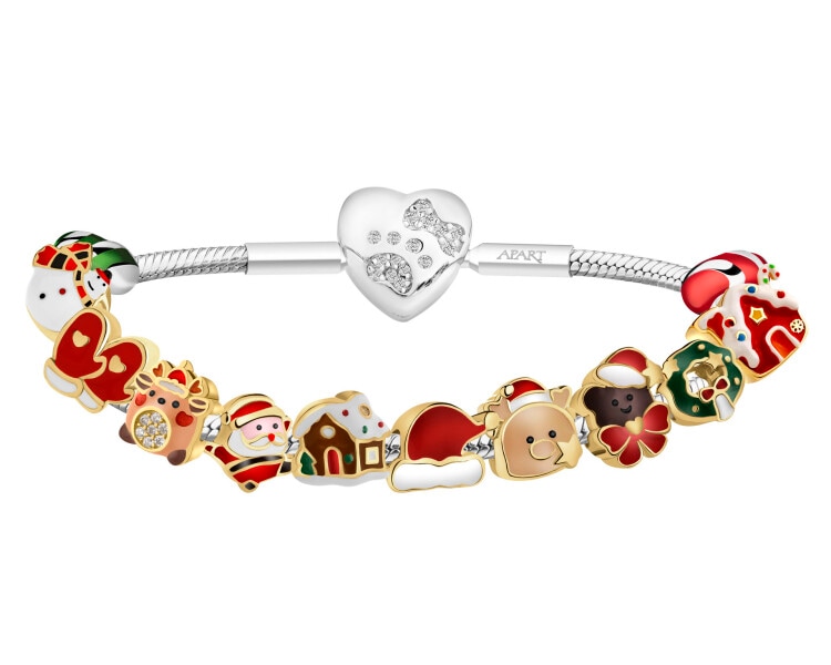 Rhodium-Plated Silver, Gold-Plated Silver Beads For Kids Set with Cubic Zirconia